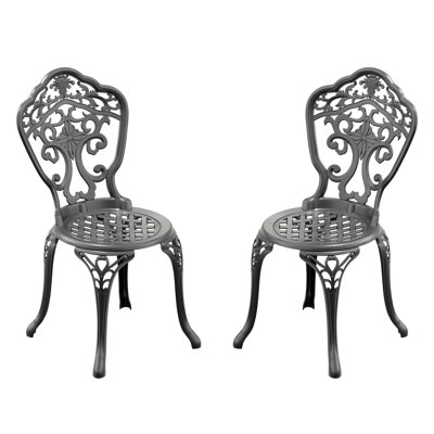 2 pièces de sièges de patio en fonte d'aluminium, noir, sculptures fines, par mauvais temps, coussin antidérapant, fauteuils ergonomiques, cadre noir, motifs artistiques, revêtement protégé, conception de la structure