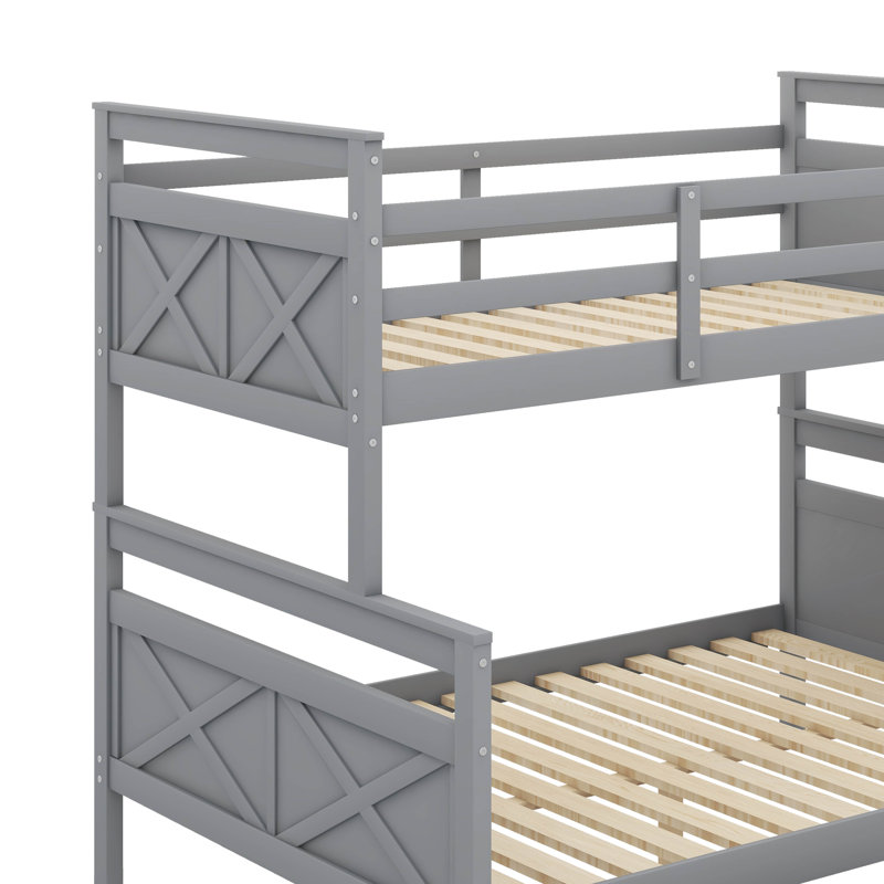 Lit superposé simple au dessus d'un lit double fonctionnel avec échelle, deux tiroirs de rangement, Gris