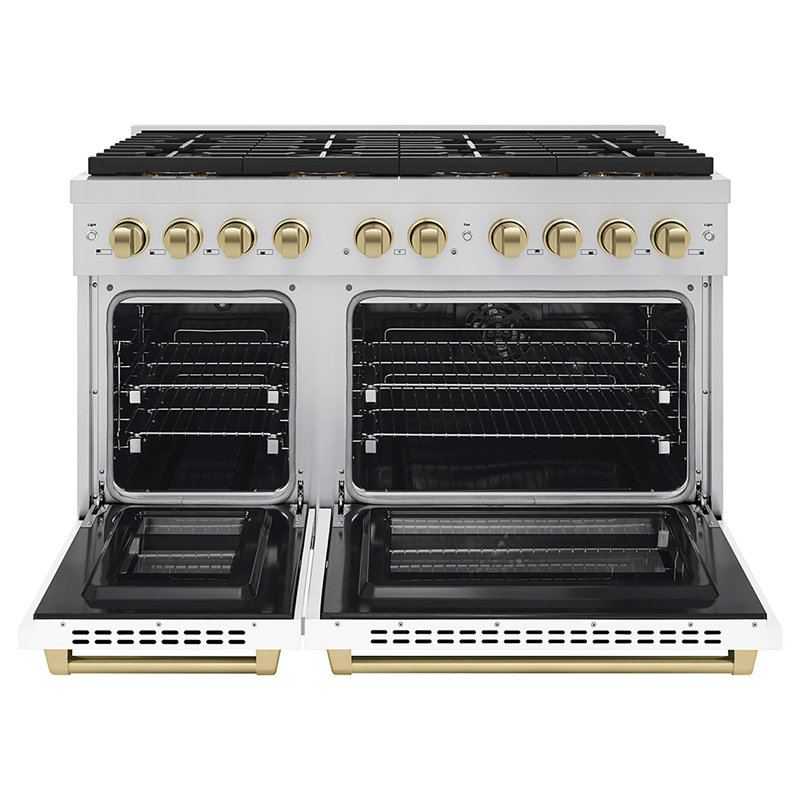 ZLINE Autograph 48 in. Paramount Dual Fuel Range w/ DuoPro Cooktop & White Doors w/ Bronze Accents, Champagne Bronze