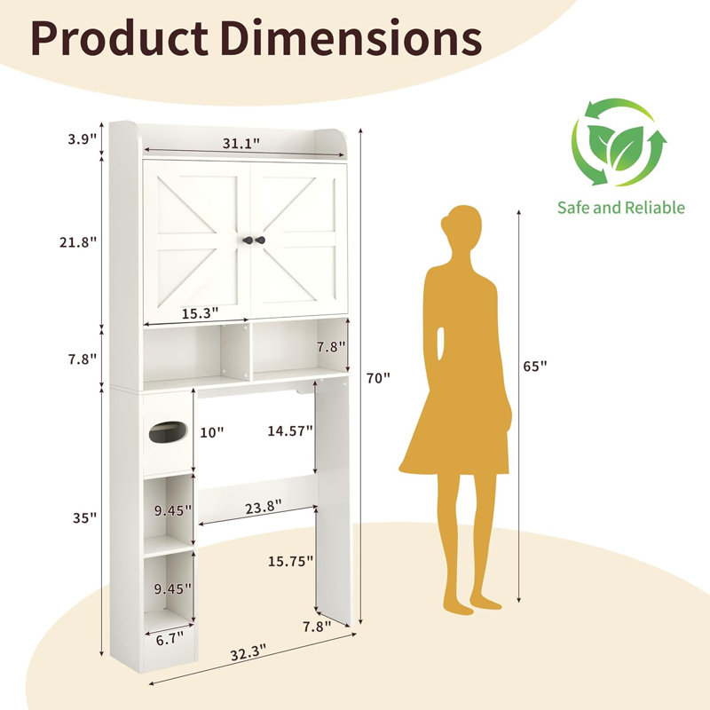 Layleigh Freestanding Over The Toilet Storage, White