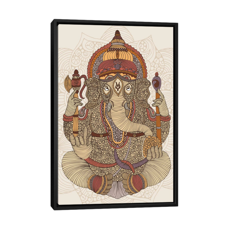 «Ganesha» par Valentina Harper - impression d'art graphique, H 26 po x l 18 po x P 1,5 po, Toile avec cadre noir