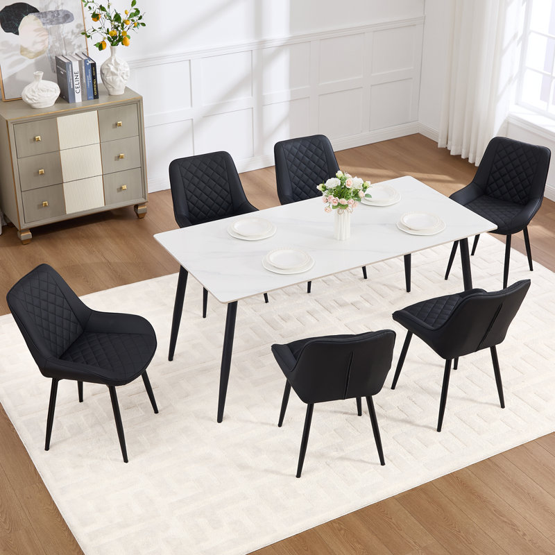 Chaise rembourrée en similicuir, 6, Noir