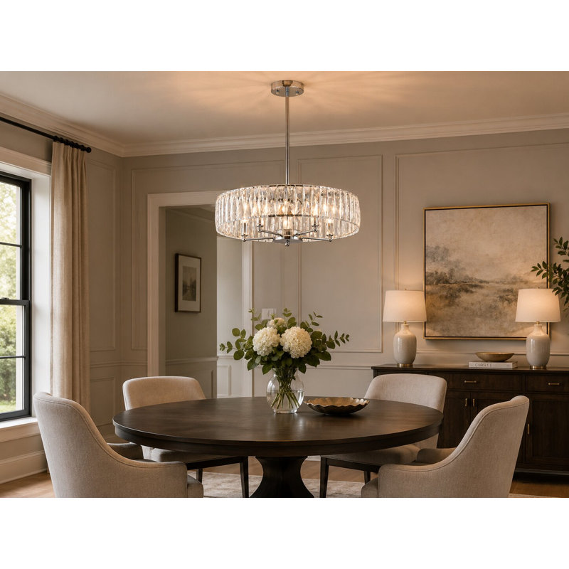 Modern 5 Light Chrome Round Crystal Chandelier, Chrome