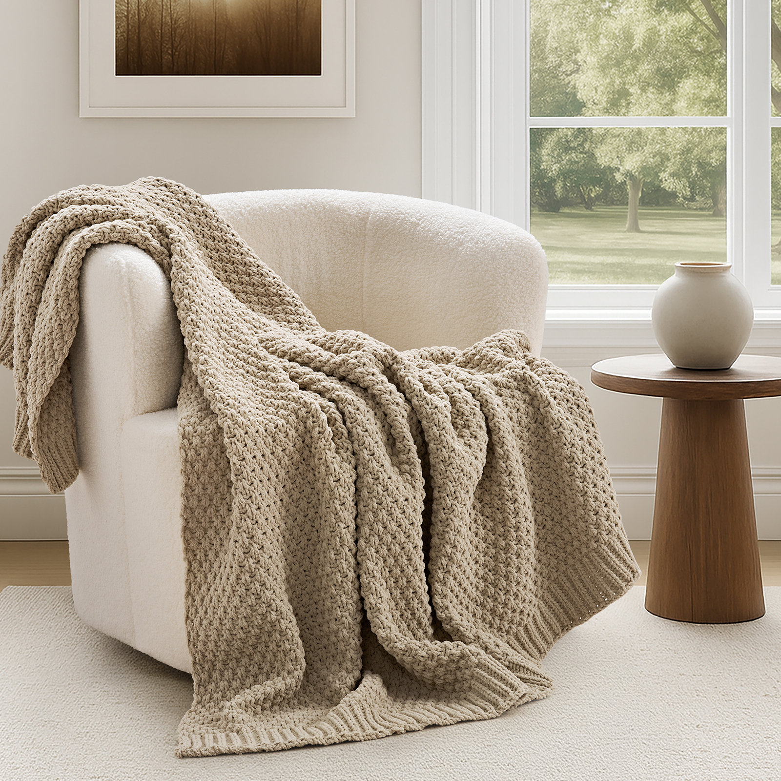 Chunky Chenille Knit Throw Blanket, Stormy Blue, 90" L x 90" W
