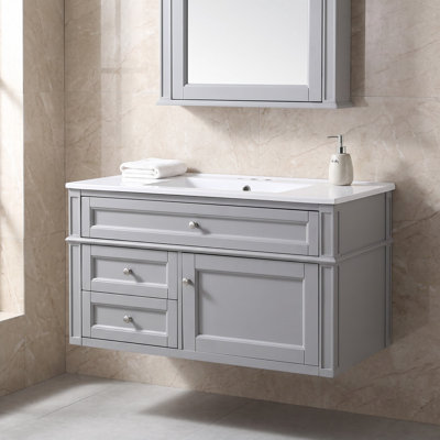 36" Floating Bathroom Vanity With 2 Drawers & Tip-out Drawer – Wall-mounted Storage Cabinet With 3-hole Ceramic Sink For Modern Bathroom
