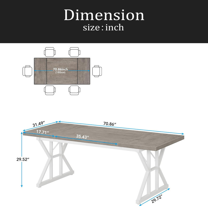 Kitchen Table,Rustic Dining Table,Modern Conference Table, White, Gray