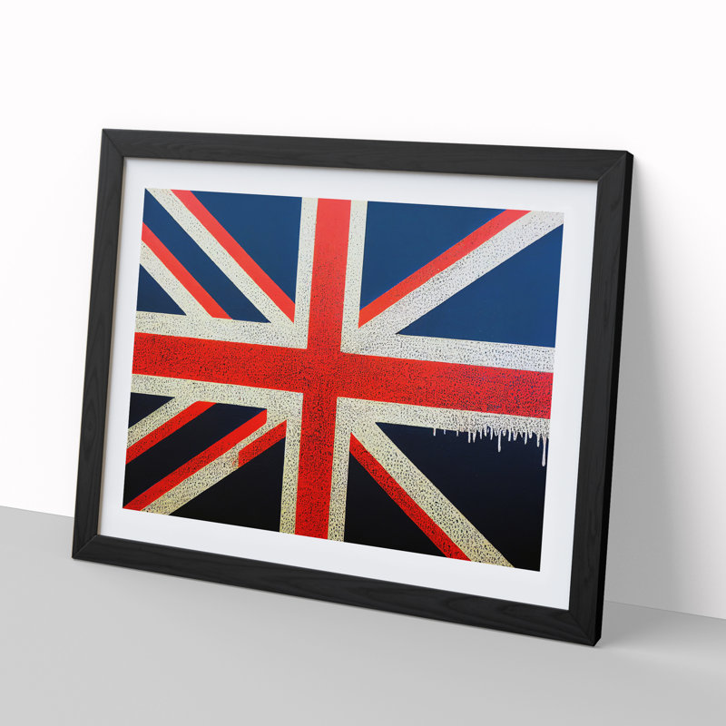 XH1022-6700X Painted Union Jack Flag Vol.3 Abstract 1 Piece Single Picture Frame Wall Art, 25cm H x 34cm W x 2cm D, Black