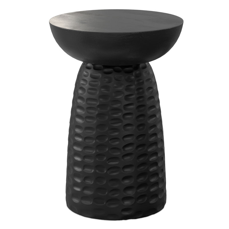 Solid Mango Wood Contemporary Accent Table with Textured Finish, Fully Assembled, Black