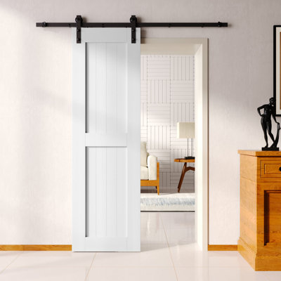 Porte de grange en H non assemblée et fini en H de 84 po de hauteur avec ensemble de quincaillerie d'installation sans dérivation Homacer, usage intérieur seulement
