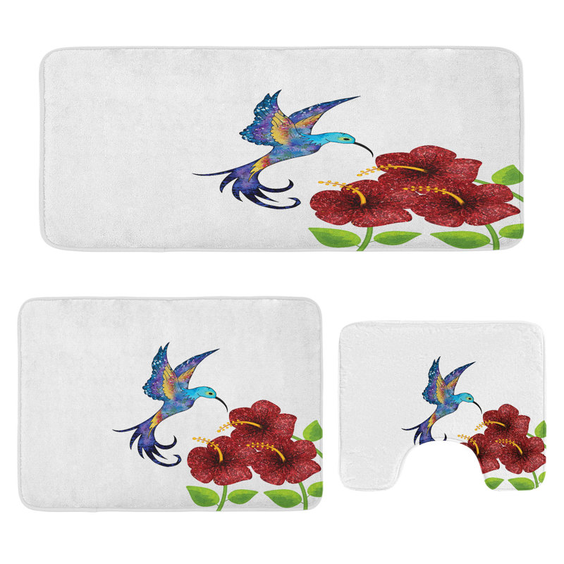  Ensemble de tapis de salle de bain Hummingbird 3 pièces en U et tapis rectangulaires vert bourgogne