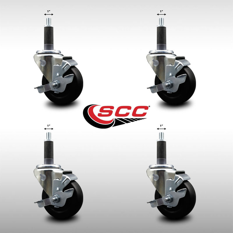 Ensemble de roulettes extensibles en caoutchouc souple 3,5 pouces 1 po avec frein SCC