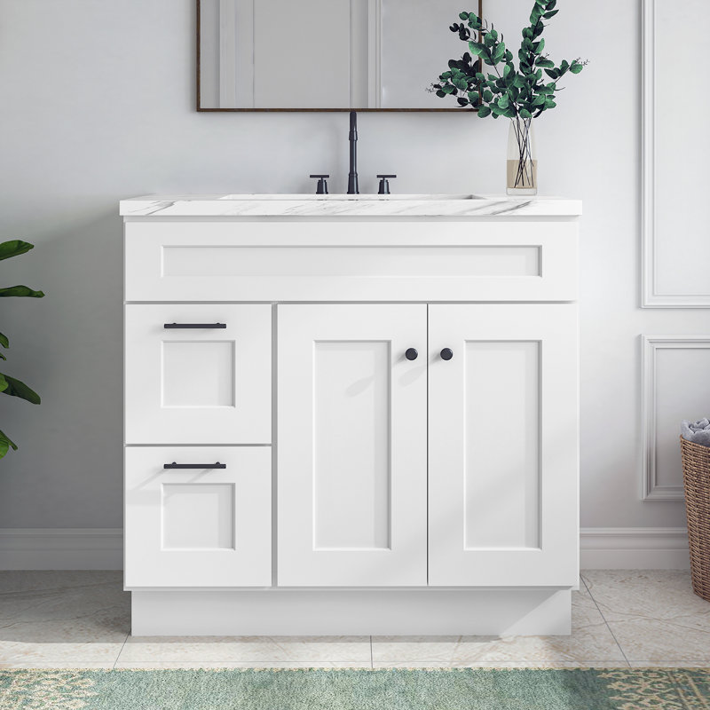 Meuble-lavabo de salle de bain en bois massif prêt à assembler 36 po - comptoir non inclus, Blanc