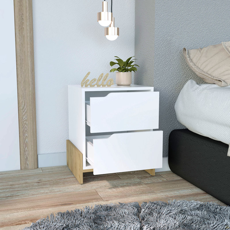 Nightstand, Bedside Table With 2-Drawers, White/Brown