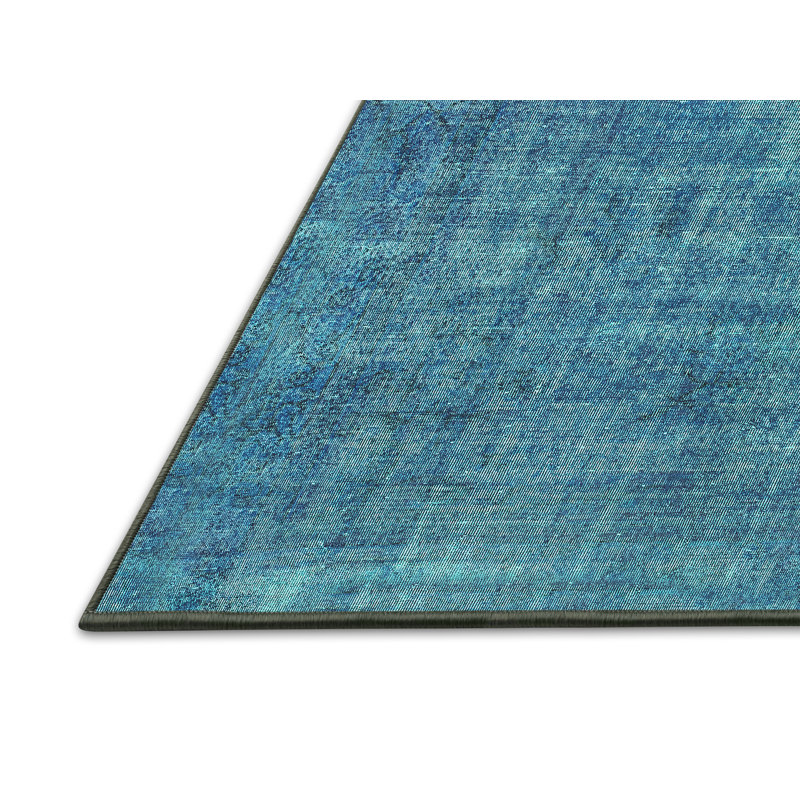 Tapis abstrait bleu tissé à la machine, Tapis de couloir 2 pi x 5 pi