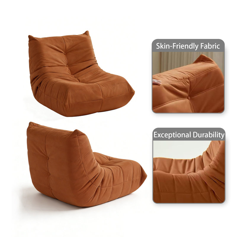 Relaxed Comfort Button-Tufted Memory Foam Bean Bag Chair, Orange