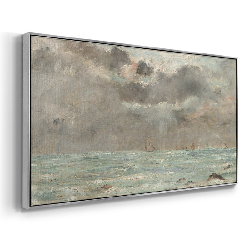 Série nautique-CCCCLXIV- Toile tendue avec châssis tendue, prête à être accrochée, H 25 po x l 49 po, Argent argent