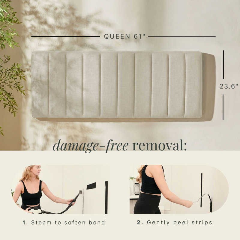 Chastelyne Upholstered Easy Assemble Wall Mounted Headboard, Queen, Linen