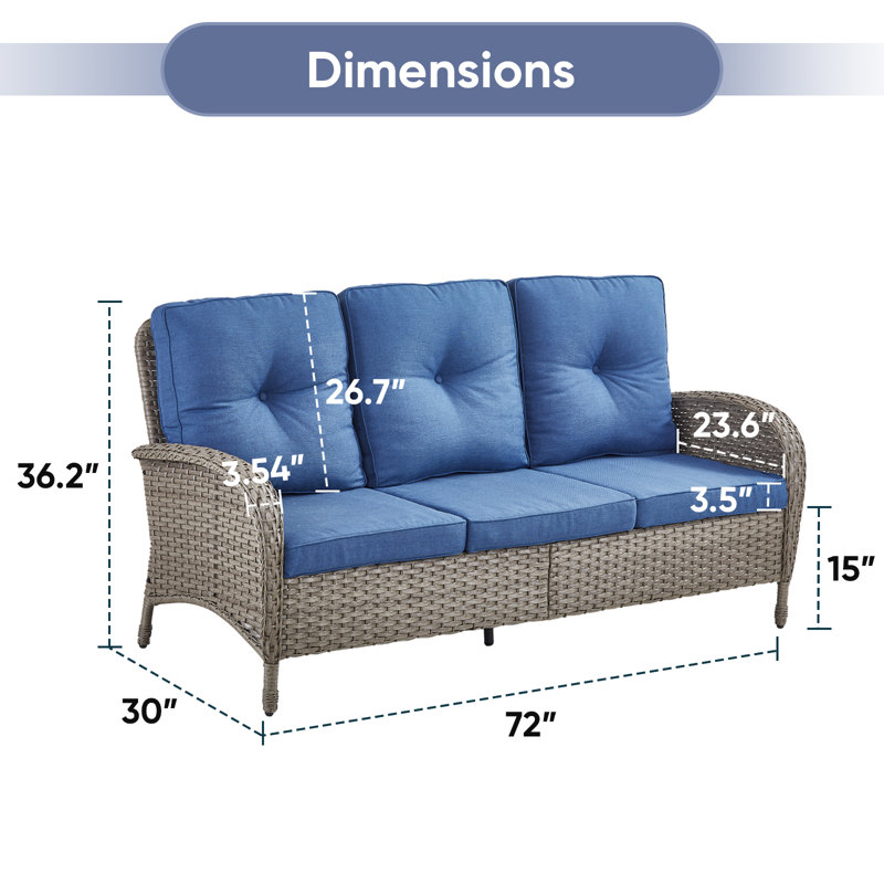 Canapé d'extérieur avec coussins 72 po Gaetanino, Bleu, Gris