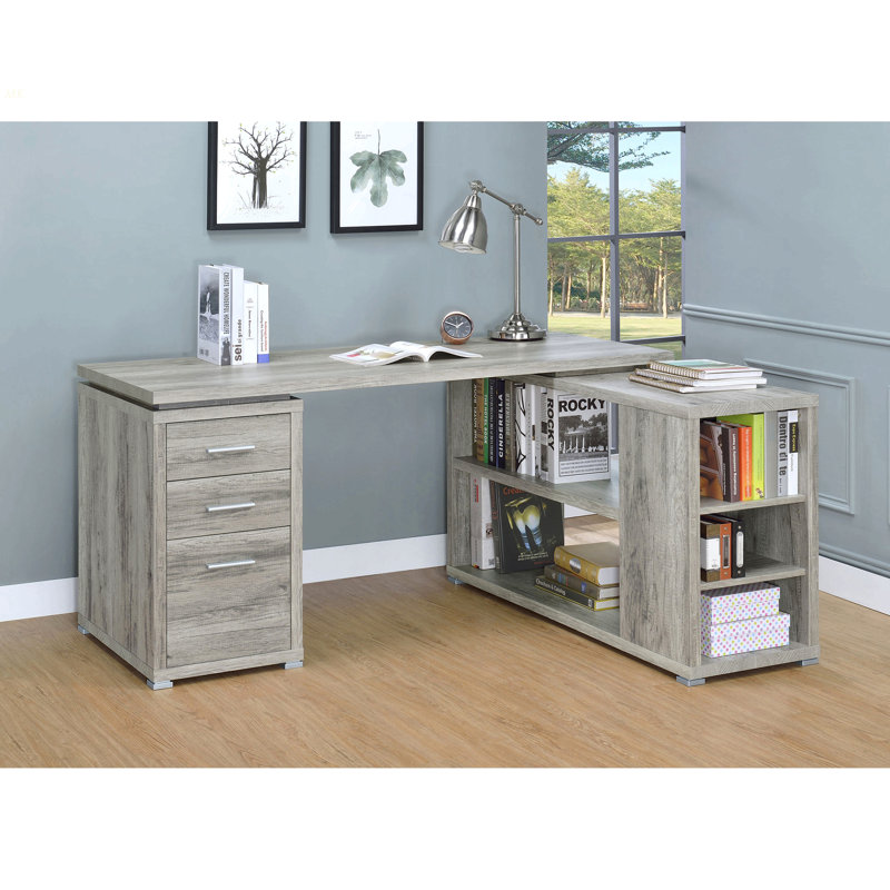 Tona Grey Driftwood 3-Drawer L-Shape Desk, Driftwood