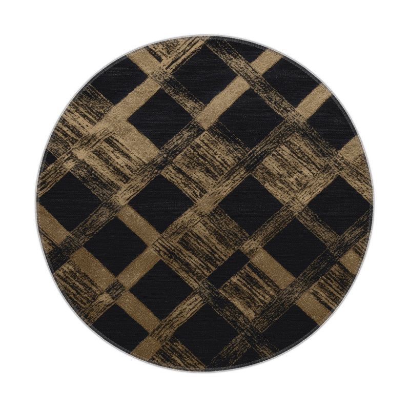 Tapis intérieur / extérieur noir à carreaux, Rond 5 pi