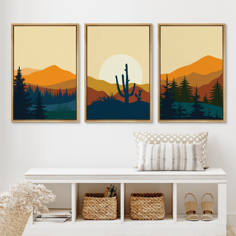 «Southwest Desert Plant Mountain Landscape Nature», impression numérique sur toile 3 pièces, H 36 po x l 72 po, Natural