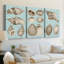 Sépia et turquoise coquillages IV - Toile tendue sur mesure - 3 pièces-1711553921