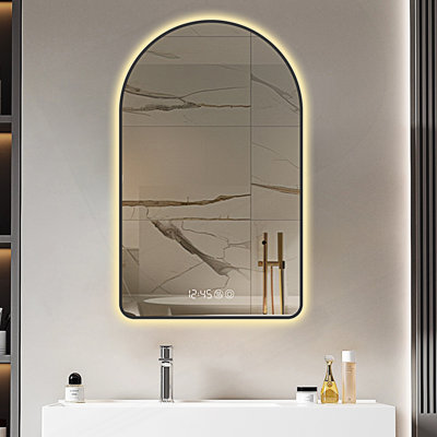 28"X48"Arched Led Mirror For Bathroom,Time And Temperature Display