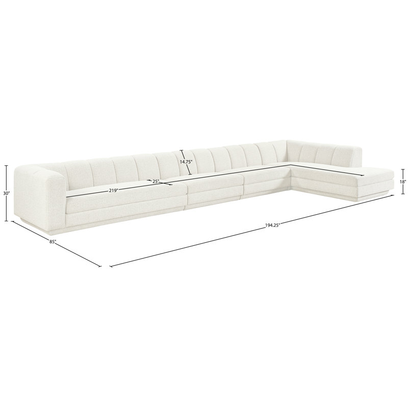 Tissu rembourré 4 pièces Landis Canapé modulaire modulaire, Orienté à droite, Tissu crème