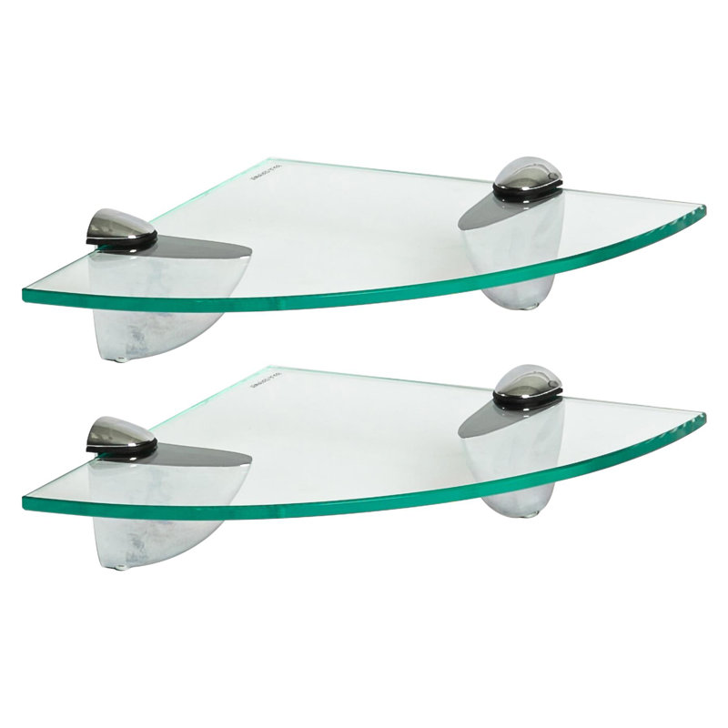 Harbour Housewares - Floating Glass Corner Shelves with Silver Brackets - Set of 2, 0.50cm H x 20cm W x 20cm D