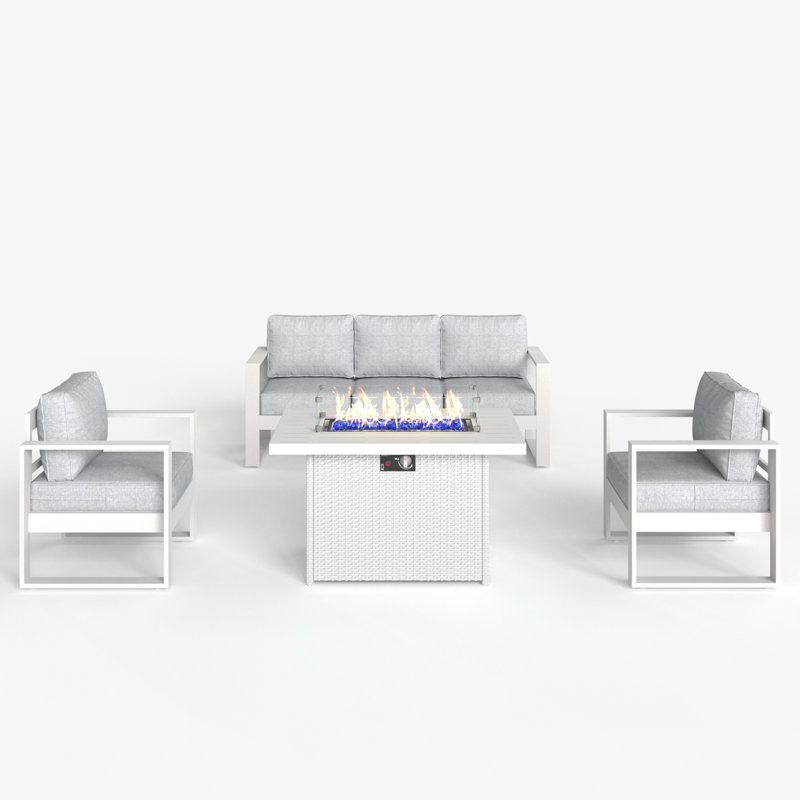 4 Piece Sofa Seating Group With Cushions, Light Gray /  White
