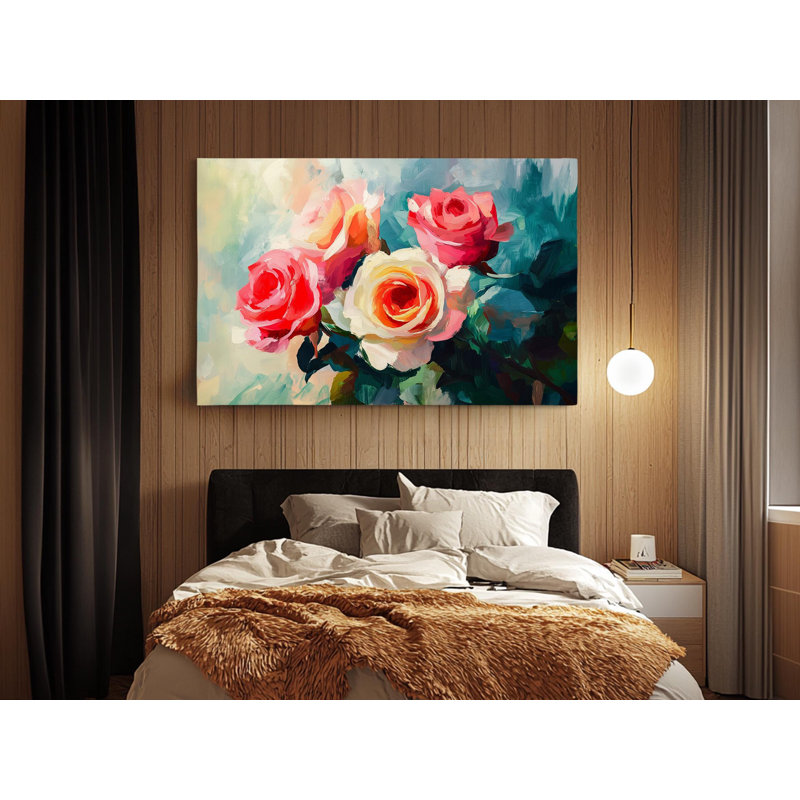 Reproduction d'art sur toile, "Romantiques roses roses et jaunes" pour Elegant Home Decor, H 12 po x l 18 po