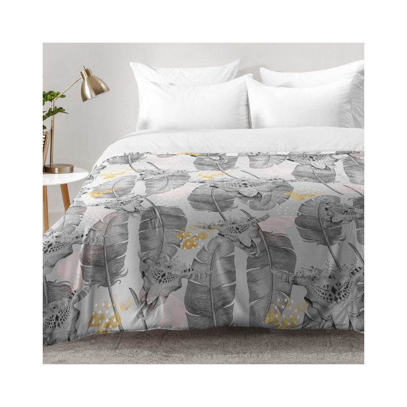 Ensemble d'édredon crâne boho et plumes, Édredon pour très grand lit + 2 très grandes ta