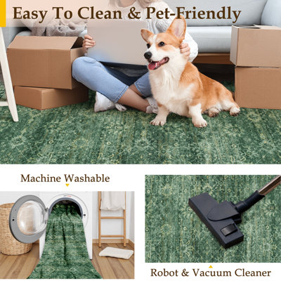 Tapis vert lavable Ladonya avec envers antidérapant