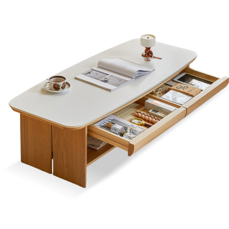 Table basse blanche et en pierre frittée Burlywood, H 15,75 po x L 43,31 po x l 21,65 po