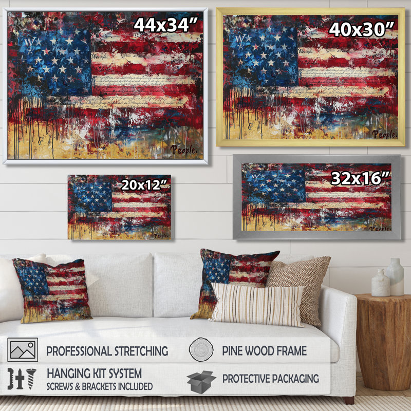 Krystalee, drapeau des États-Unis, patriotisme, aquarelle, H 30 po x l 40 po, Toile tendue, Ne s’applique pas