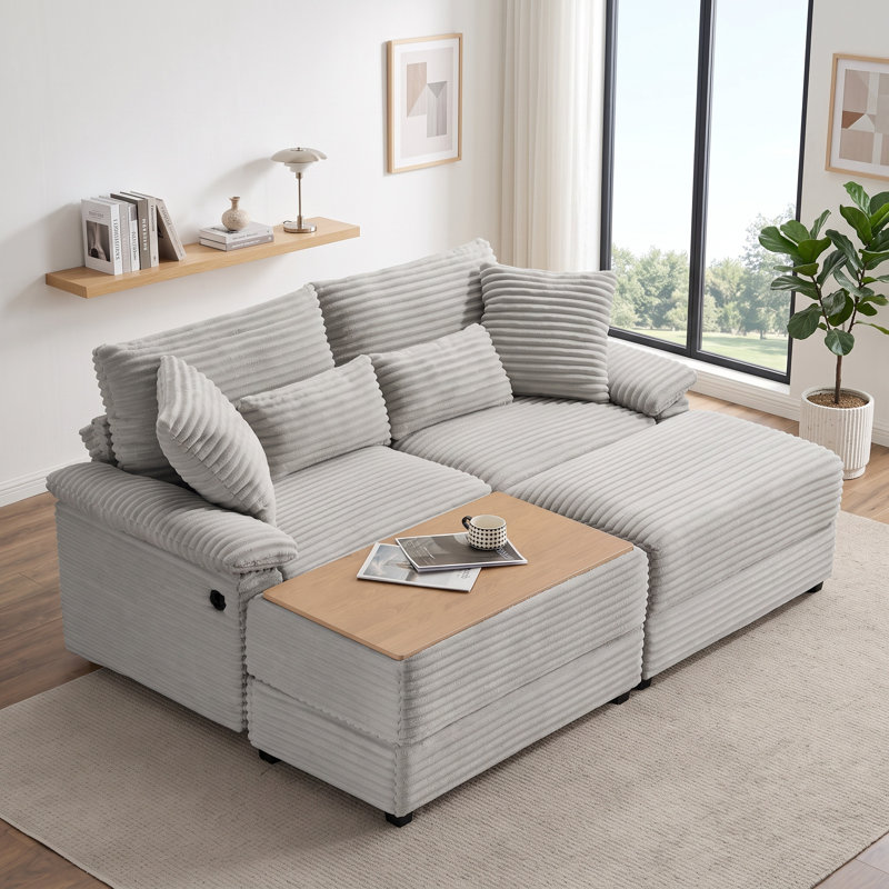 Ensemble de chaise longue double avec repose-pieds réversible Unarepos Corduroy, Gris