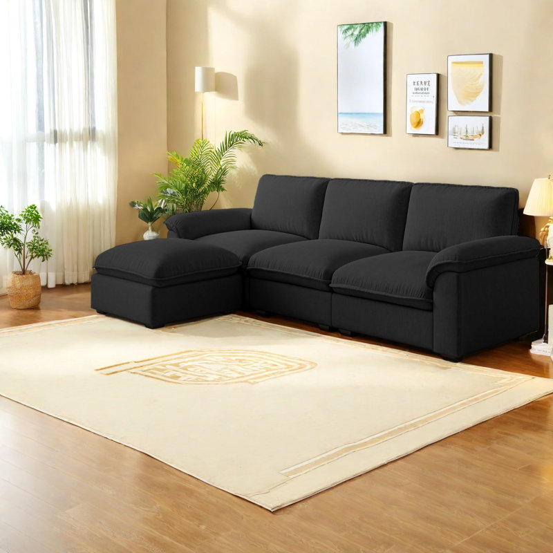 Comfortable Modular Chenille Sectionals, L-shaped Black Sofa For Apartment Living