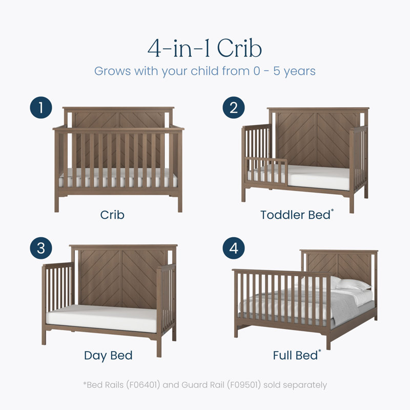 Hampton Flat Top 4-in-1 Convertible Crib, Dusty Heather