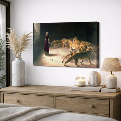 «Daniel in the Lions’’ Den», œuvre d'art biblique sur toile, impression sur toile encadrée.