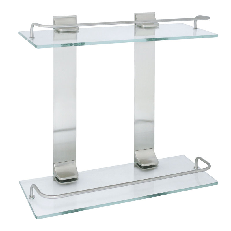 Étagère murale double en verre 13,75 "azaela, Nickel satiné