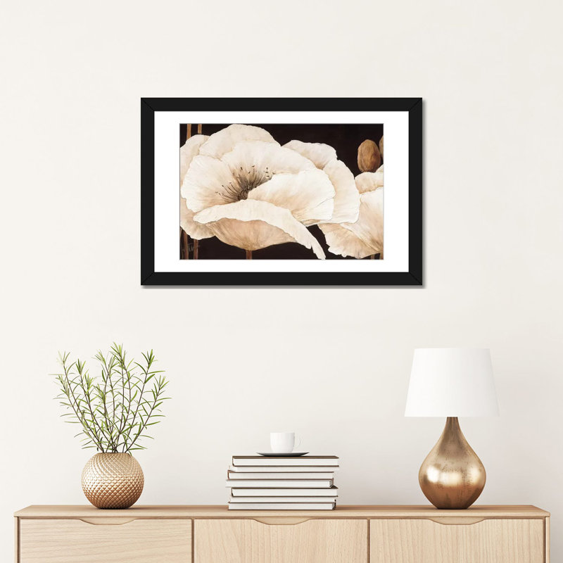 «Amazing Poppies III», impression sur toile, H 16 po x l 24 po x P 1 po, Papier d'art encadré noir, Blanc