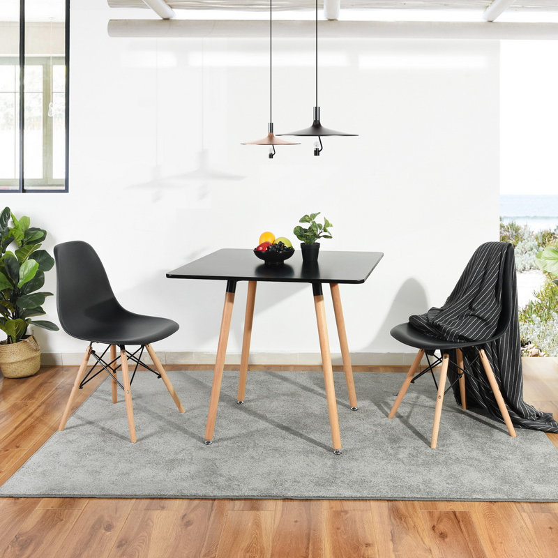  Table de salle à manger 32 "carrée noire et bois naturel, Black
