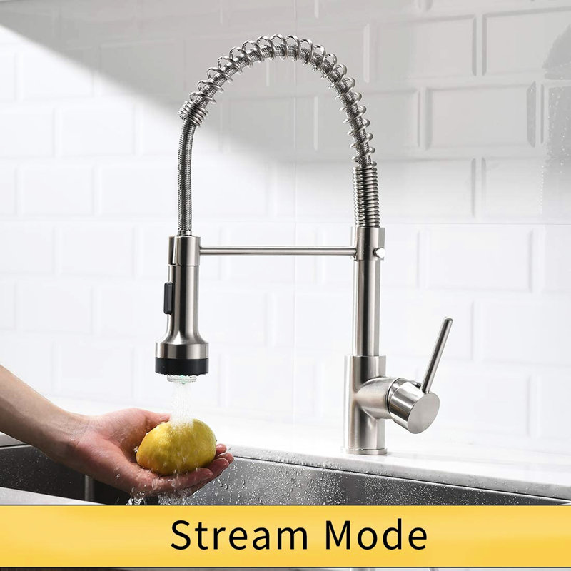Kitchen Sink Faucet With Pull Down Spray, Brushed Nickel, Single Handle, Rotatable For And Bath Sinks Led Pull-Down , High Arch
