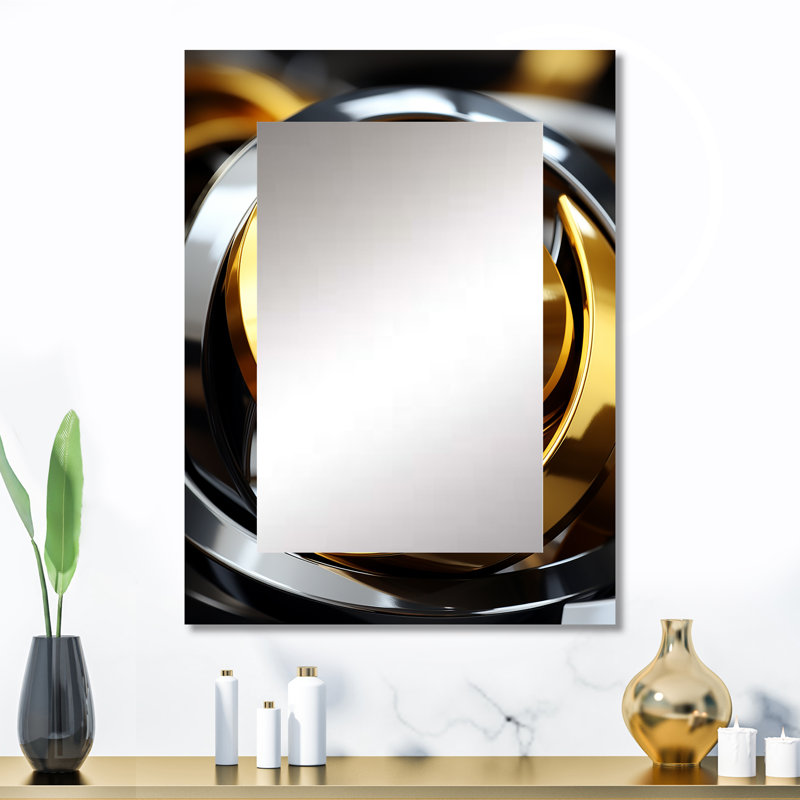 Circulaire futuriste or et argent tourbillon - miroir spirales abstraites, miroir mural décoratif moderne, art imprimé en métal