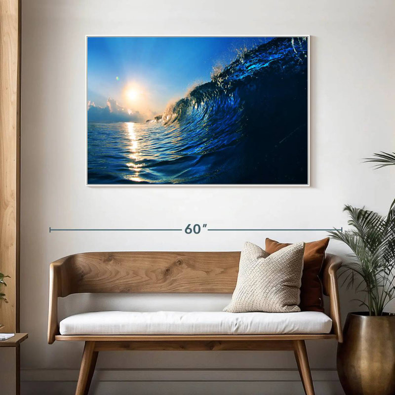 Blue Ocean Wave, Cadre flottant blanc, 46 po x 31 po