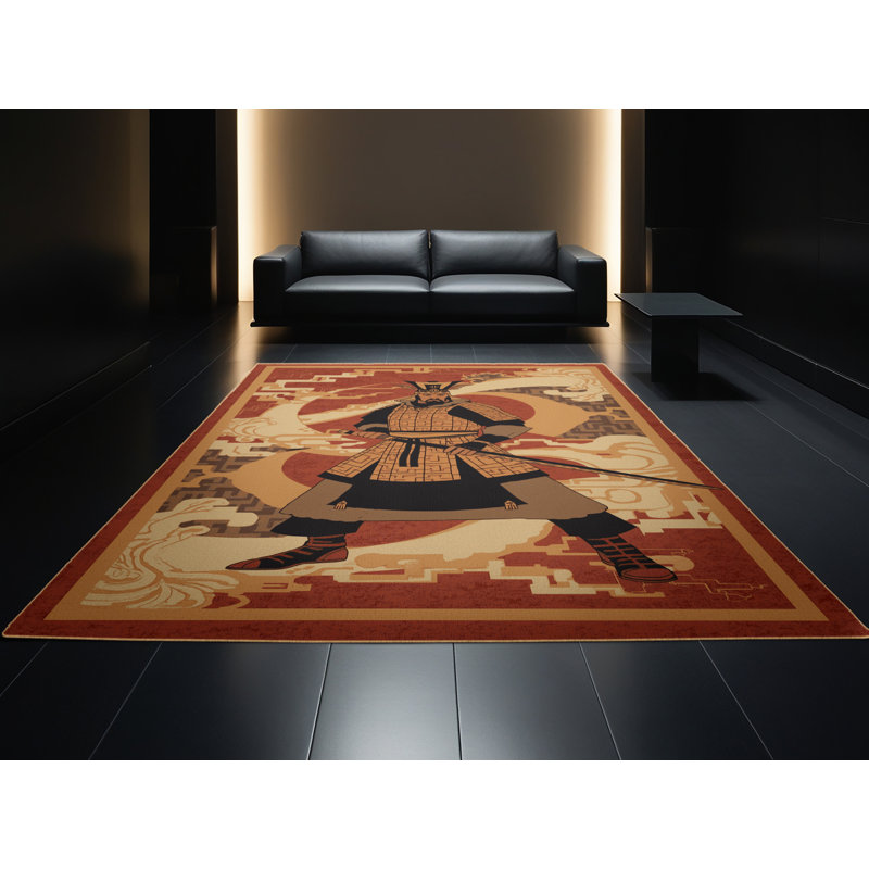 Tapis brun classique lavable à la machine Brooker Tribal Chief Warrior Classic - reliure brun clair, 8 x 12