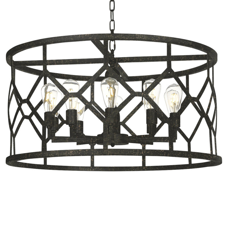 Lustre tambour 8 lumières Diamond, Noir antique
