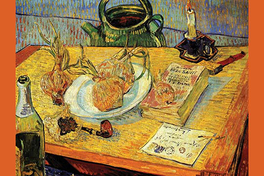 Reproduction d'art, "Nature morte, planche à oignons et cire à cacheter" par Vincent Van Gogh
