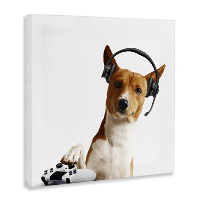 Gaming Dog with Headset Canvas, design by CAD Designs