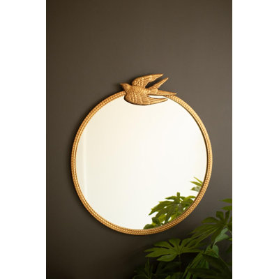 ANTIQUE GOLD METAL FRAMED MIRROR WITH BIRD